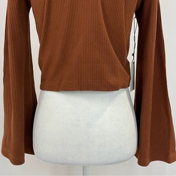 Anthropologie Callahan Open Front Ring Bell Sleeve Ribbed Vera Top Coco Mocha M - Picture 13 of 16
